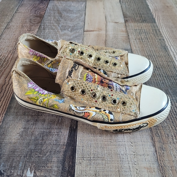 Ed Hardy Colorful Slip-On Sneakers with Gold Accents, Women's 8 - Picture 7 of 10